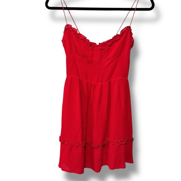 Reformation Marin Cherry Red Romantic Ruffle Mini Dress Size 0 - Picture 5 of 9